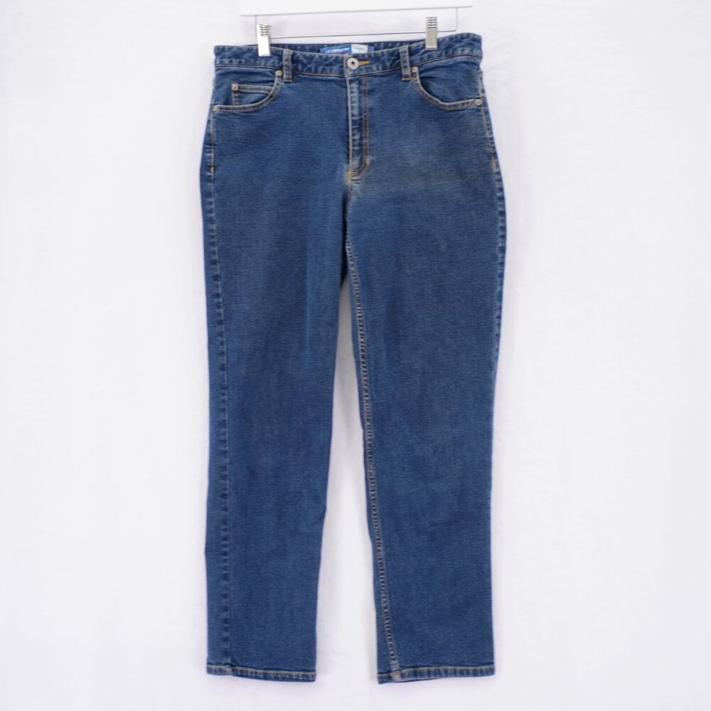 DAMAGED Liz Claiborne Straight Leg Petitie -12P- Jeans 32 / 28.5 Mid Rise‎ Blue